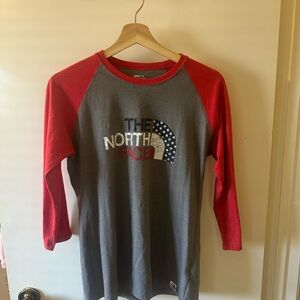 The North Face Kids Long Sleeve Red and Gray Tee